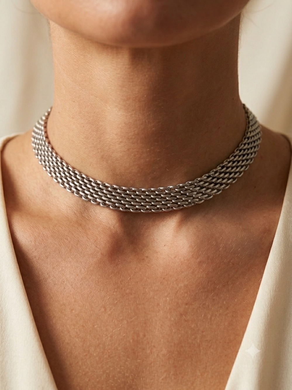 Industrial Chic Four-Row Interlocking Mesh Statement Necklace
